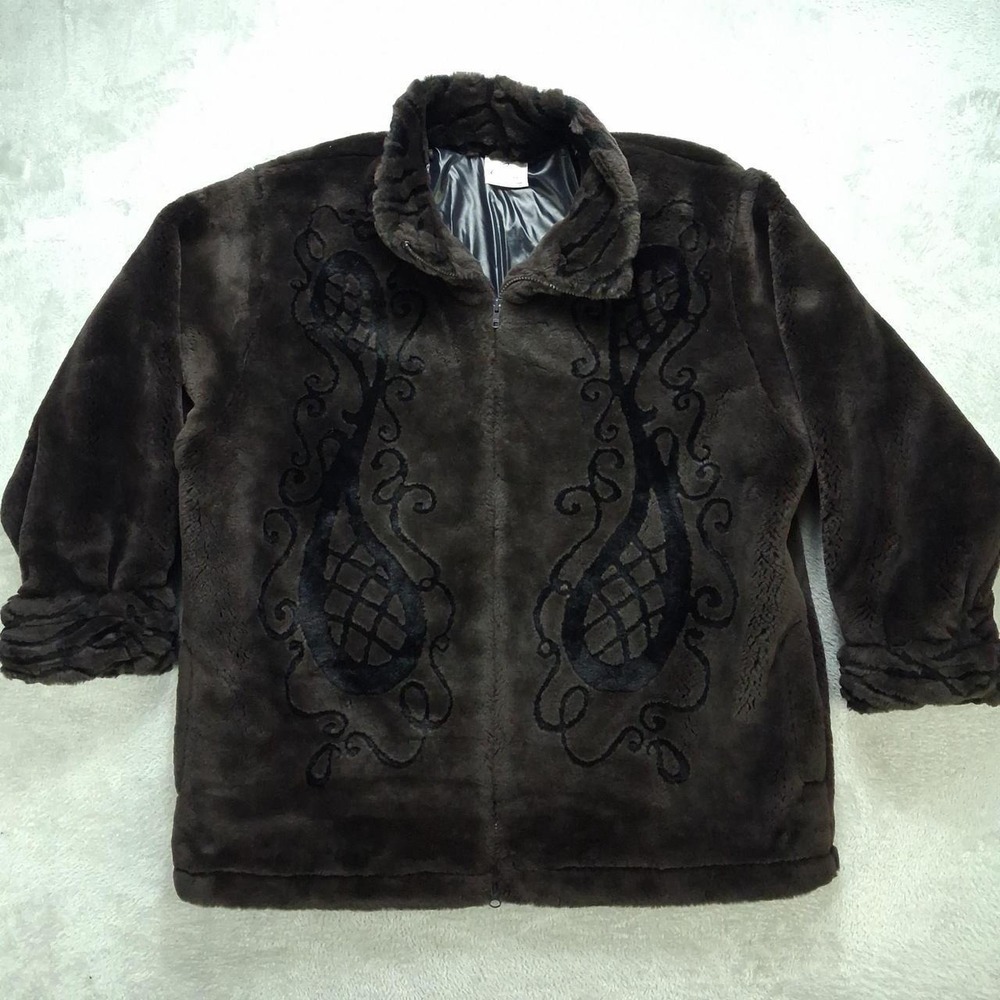 Cindy Burke Designer Women Brown Faux Fur Embroidered Full Zip Jacket Canada